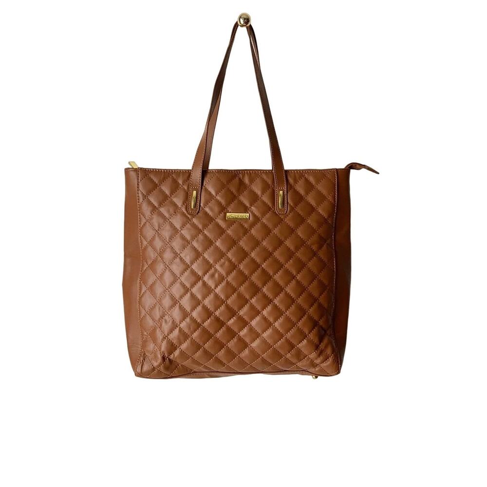 Joy & Iman Caramel Brown Leather Tote Bag